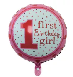 BL214 Balon Folie First Birthday Girl 45 cm.
