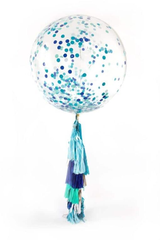 BM3 Balon Jumbo 91 cm Confetii Albastru Silver Albe