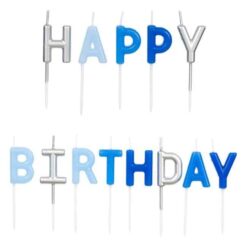 Set 13 Lumanari Happy Birthday Albastru-Silver pentru tort