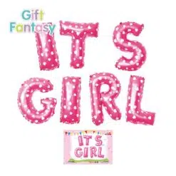SET230 Set Baloane Litere IT'S GIRL Imprimeu Inimioare