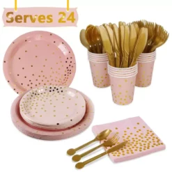 Decor Pentru Masa Petrecere 168 Piese Roz Gold