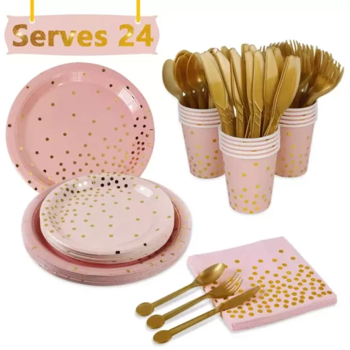 Decor Pentru Masa Petrecere 168 Piese Roz Gold