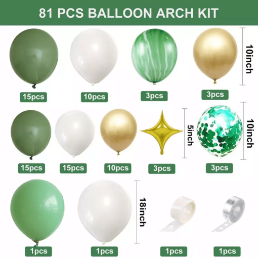 ARC32 Arcada Baloane Aniversare Verde Gold 79 Piese - imagine 3