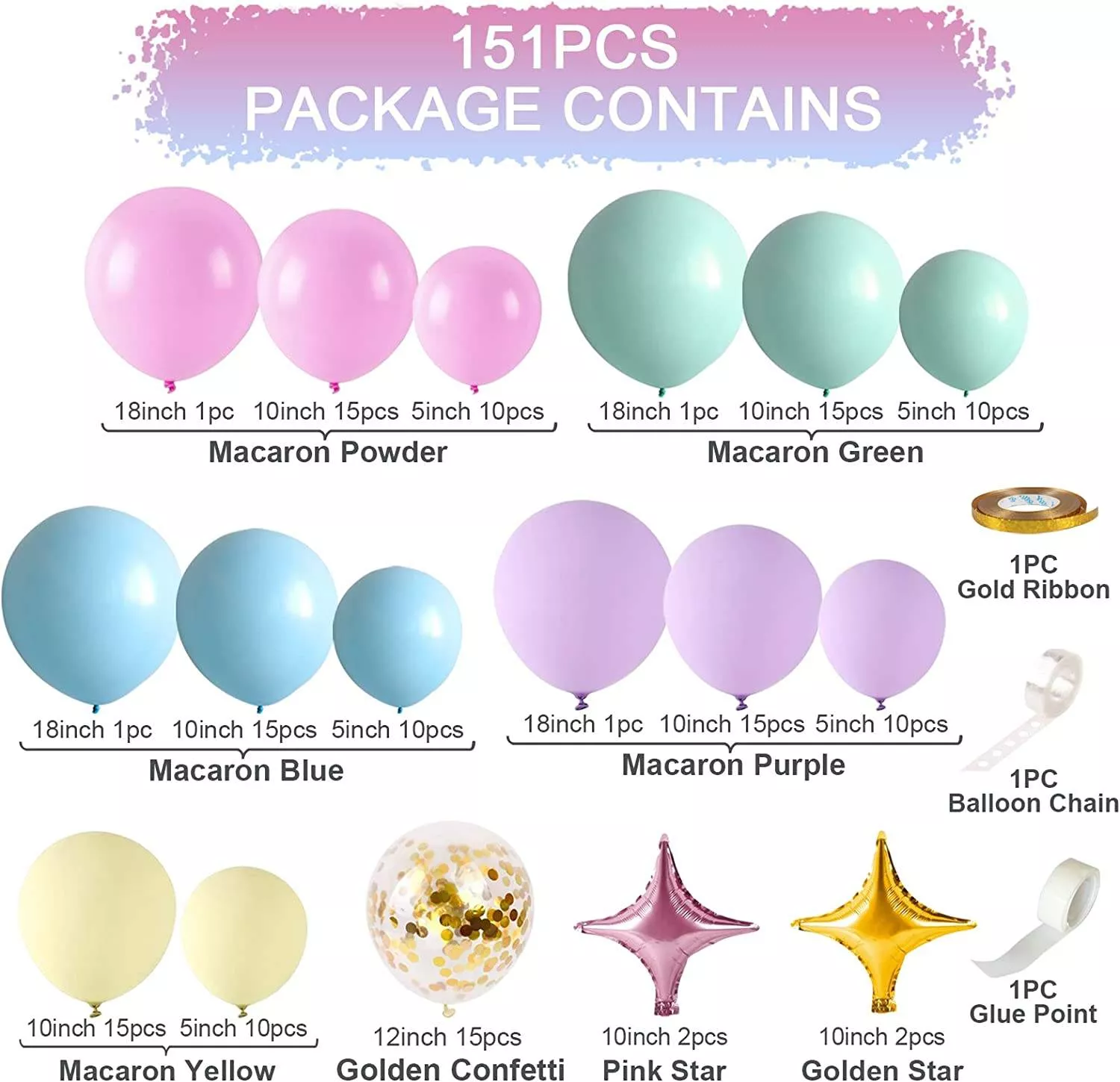 ARC38 Arcada Baloane Culori Pastelate Si Stelute 148 Piese - imagine 3