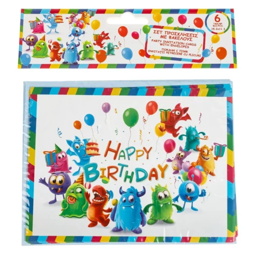 Set 20 Invitatii Petrecere Si Pliculete Monsters