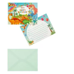 Set 20 Invitatii Petrecere Si Pliculete Dinozaur