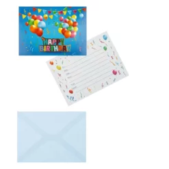 Set 20 Invitatii Petrecere Si Pliculete Baloane Colorate