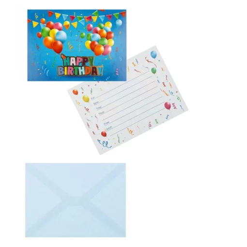 Set 20 Invitatii Petrecere Si Pliculete Baloane Colorate
