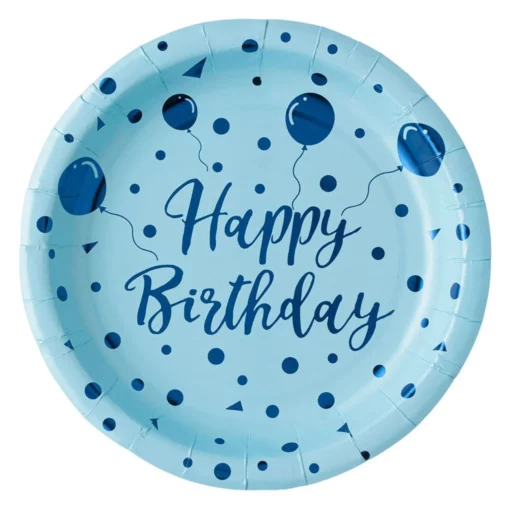 Set 6 Farfurii Petrecere Happy Birthday Albastre 23 cm
