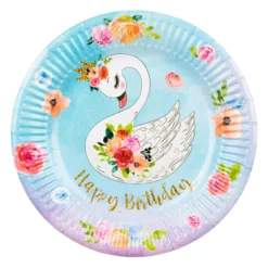 Set 6 Farfurii Petrecere cu Lebede și Flori 18 cm