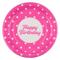 Set 10 Farfurii Petrecere Roz Cu Buline 18 cm
