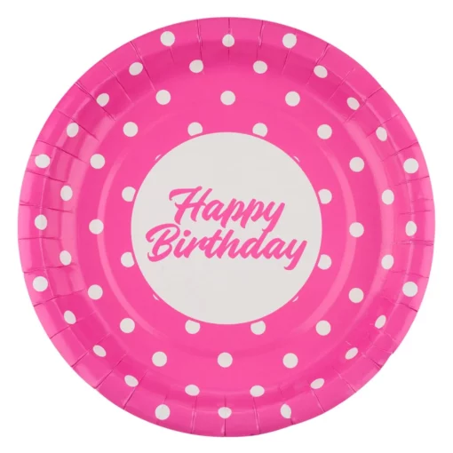 Set 10 Farfurii Petrecere Roz Cu Buline 18 cm