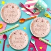 Set 6 Farfurii Petrecere Happy Birthday Roz 23 cm