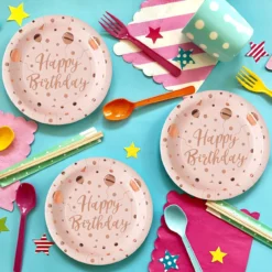 Set 6 Farfurii Petrecere Happy Birthday Roz 23 cm