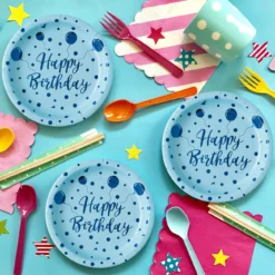 Set 6 Farfurii Petrecere Happy Birthday Albastre 23 cm