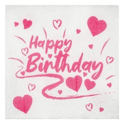 Set 40 Servetele Happy Birthday Cu Inimioare