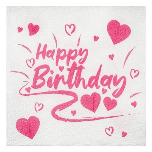 Set 40 Servetele Happy Birthday Cu Inimioare