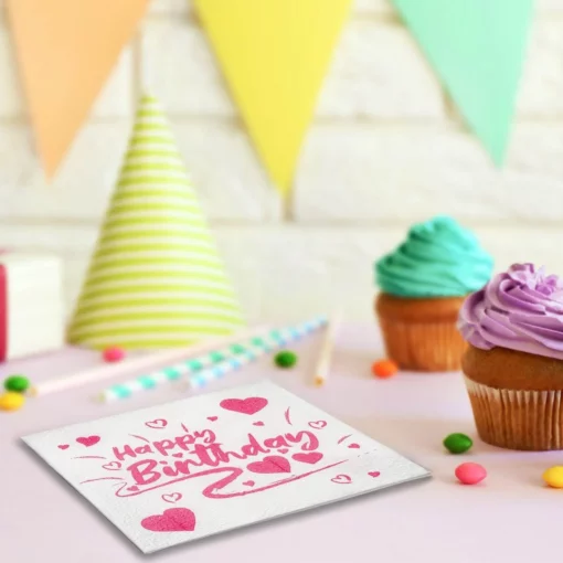Set 40 Servetele Happy Birthday Cu Inimioare