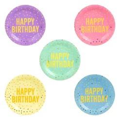 Set 25 Farfurii Multicolore Pentru Aniversare 18 cm