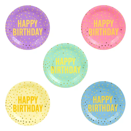 Set 25 Farfurii Multicolore Pentru Aniversare 18 cm