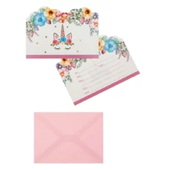 Set 20 Invitatii Petrecere Si Pliculete Unicorn