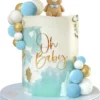Decoratiune Tort Aniversare Ursulet Albastru Gold Alb