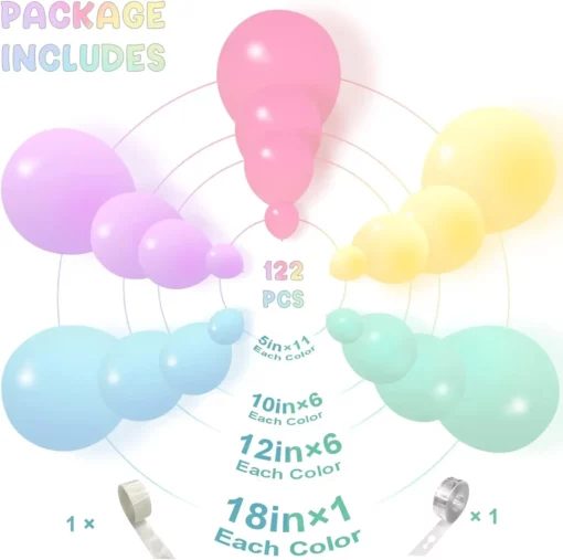 Arcada Baloane Botez Pastel Multicolore 145 Piese
