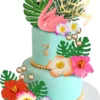 Decoratiune Tort Tematica Tropicala cu Flori si Frunze Decorative
