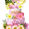 Decoratiune Tort Tematica Tropicala cu Flori si Frunze Decorative