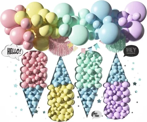 Arcada Baloane Botez Pastel Multicolore 145 Piese