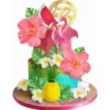 Decoratiune Tort Tematica Tropicala cu Flori si Frunze Decorative