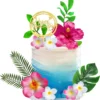 Decoratiune Tort Tematica Tropicala cu Flori si Frunze Decorative