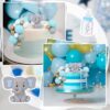Decoratiune Tort Botez Baietel cu Elefantel si Accesorii Baby