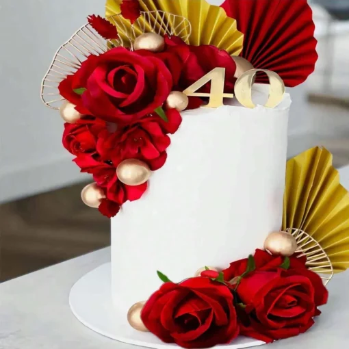 Decoratiune Tort Premium Elegant Roses & Gold