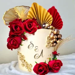 Decoratiune Tort Premium Elegant Roses & Gold