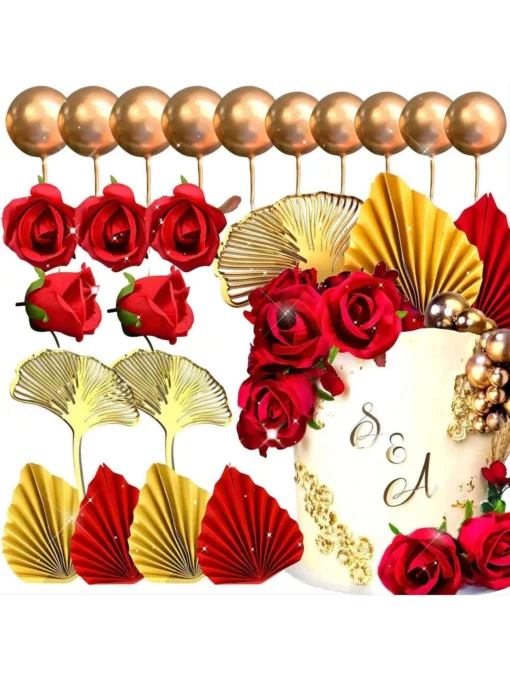 Decoratiune Tort Premium Elegant Roses & Gold
