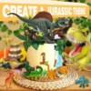 Decoratiune Tort Tematica Dinozauri cu Figurine Preistorice si Elemente Naturale