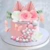 Decoratiune Tort Tematica Flori Roz si Fluturi Aurii