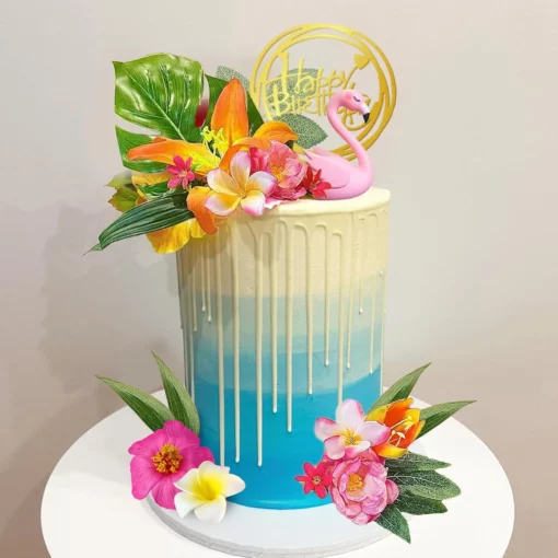 Decoratiune Tort Flamingo Tropical Pentru Aniversari Elegante