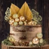 Decoratiune Tort Premium Auriu cu Bilute si Fluturi