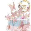 Decoratiune Tort Fluturi Roz Și Topper Happy Birthday