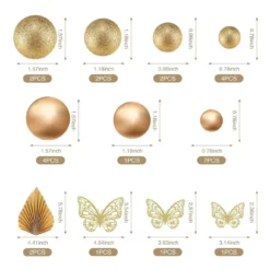 Decoratiune Tort Premium Auriu cu Bilute si Fluturi
