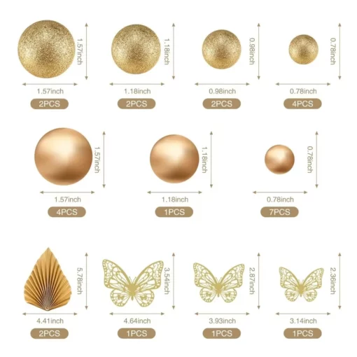 Decoratiune Tort Premium Auriu cu Bilute si Fluturi