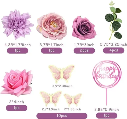 Decoratiune Tort Tematica Flori si Fluturi Eleganti