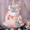 Set Decoratiuni Tort Oh Baby cu Elefantei si Nori