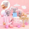 Set Decoratiuni Tort Oh Baby cu Elefantei si Nori