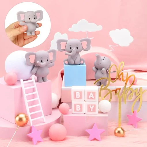 Set Decoratiuni Tort Oh Baby cu Elefantei si Nori