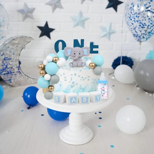 Decoratiune Tort Botez Baietel cu Elefantel si Accesorii Baby