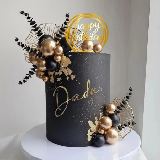 Decoratiune Tort Zi De Nastere Royal Deluxe Negru si Auriu