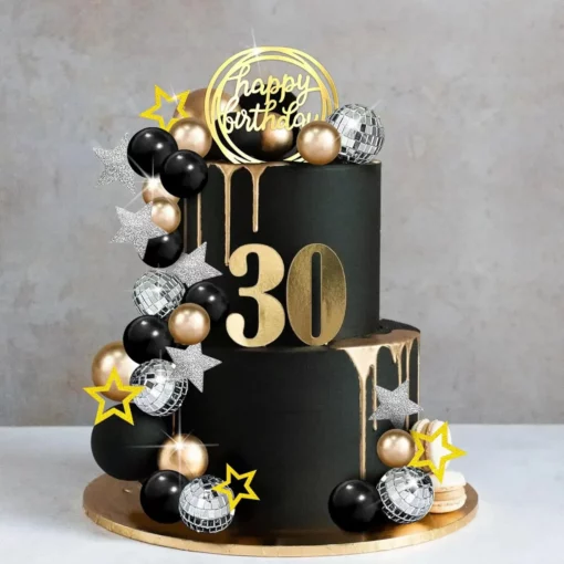 Decoratiune Tort Premium Gold Black Disco Party